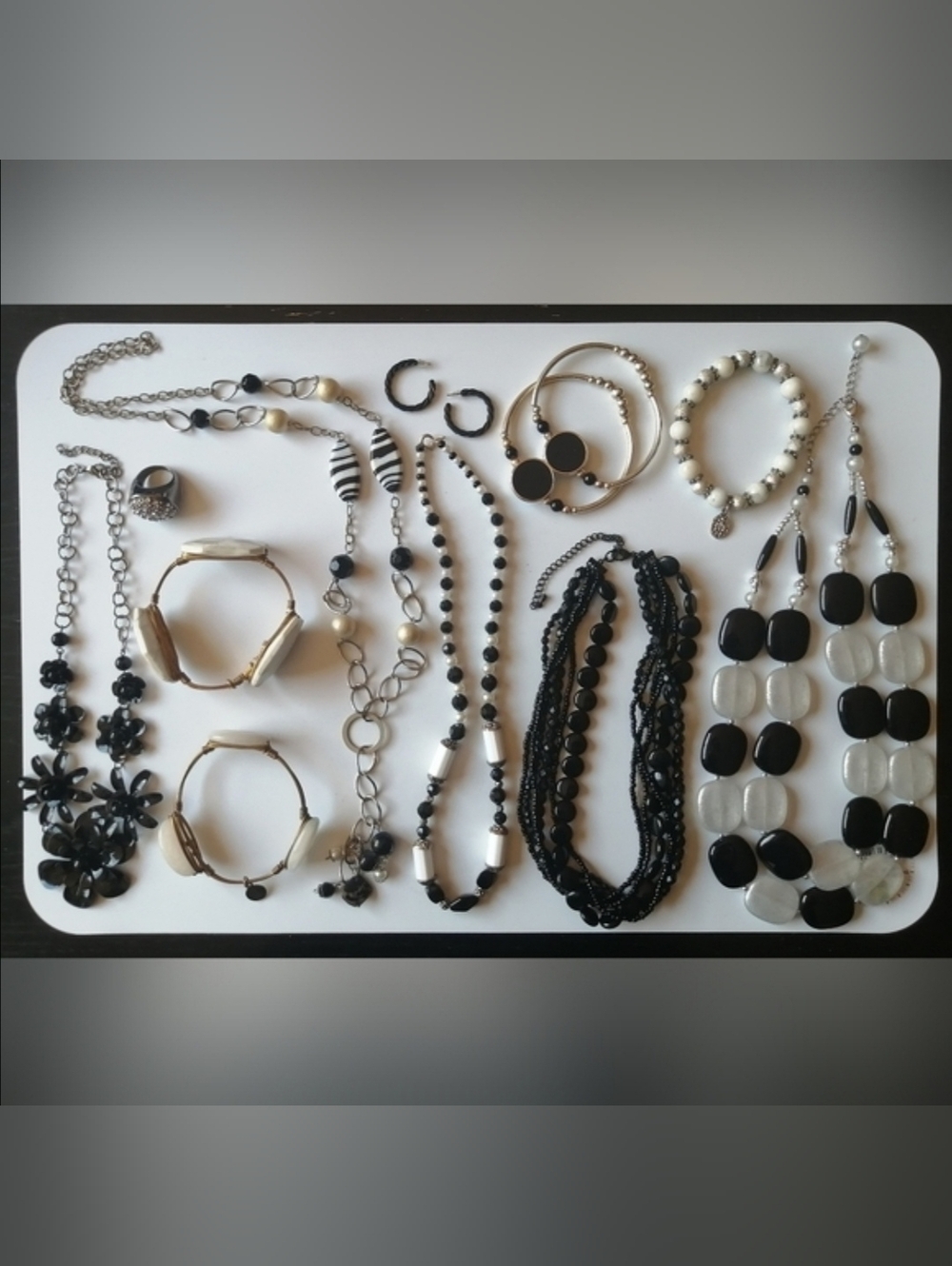Black and White Jewelry Lot Vintage Modern Artisan 11 pieces